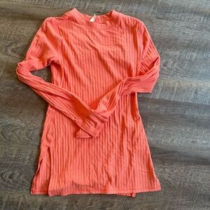 Free People Coral Ribbed Long Sleeve Top